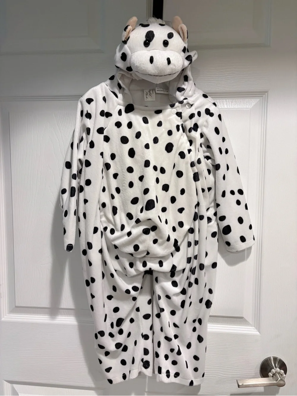 Kids Hooded Cow Costume- White with Black Spots